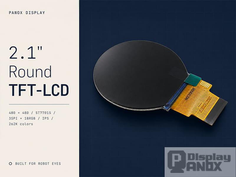 2.1 inch round TFT-LCD panel 480x480 with ST7701S driver, used as robot eye display in ESP32 AI toy projects