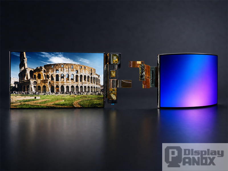 Side-by-side comparison of rigid AMOLED panel and curved Flexible OLED display