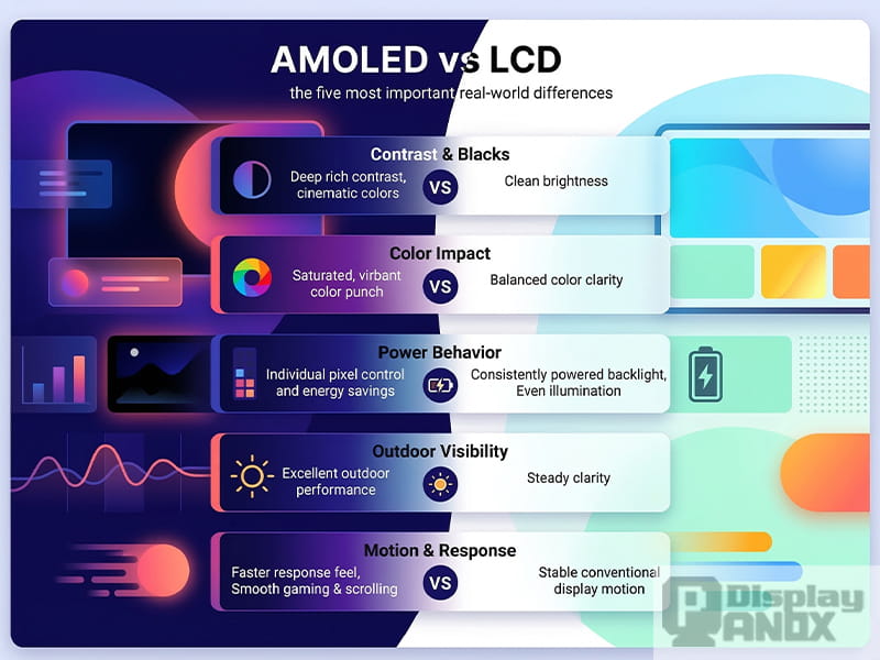 amoled vs lcd five key differences infographic