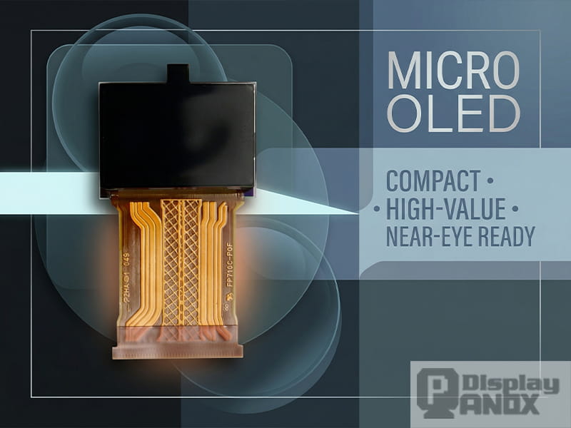 Micro OLED module illustration highlighting compact size and high-value near-eye display potential for AR/VR devices