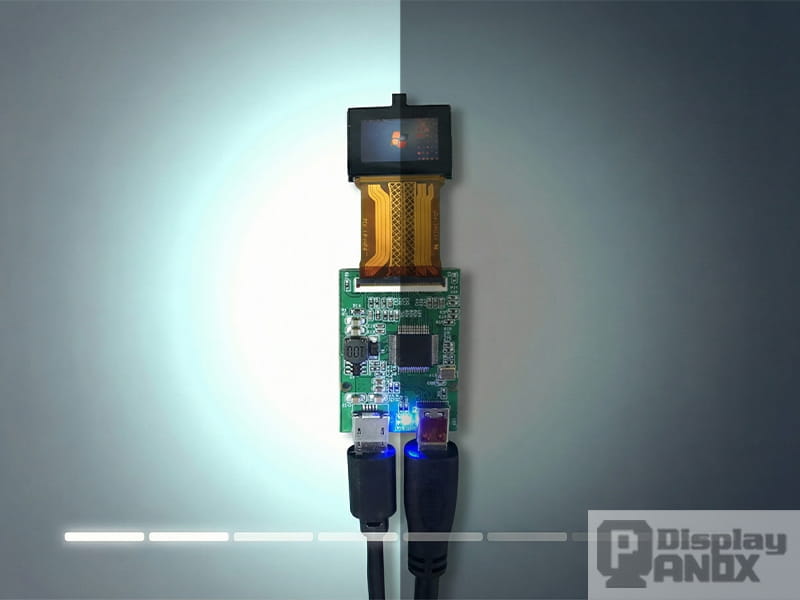 Micro OLED lifetime concept image showing brightness decay over time in a side-by-side comparison layout