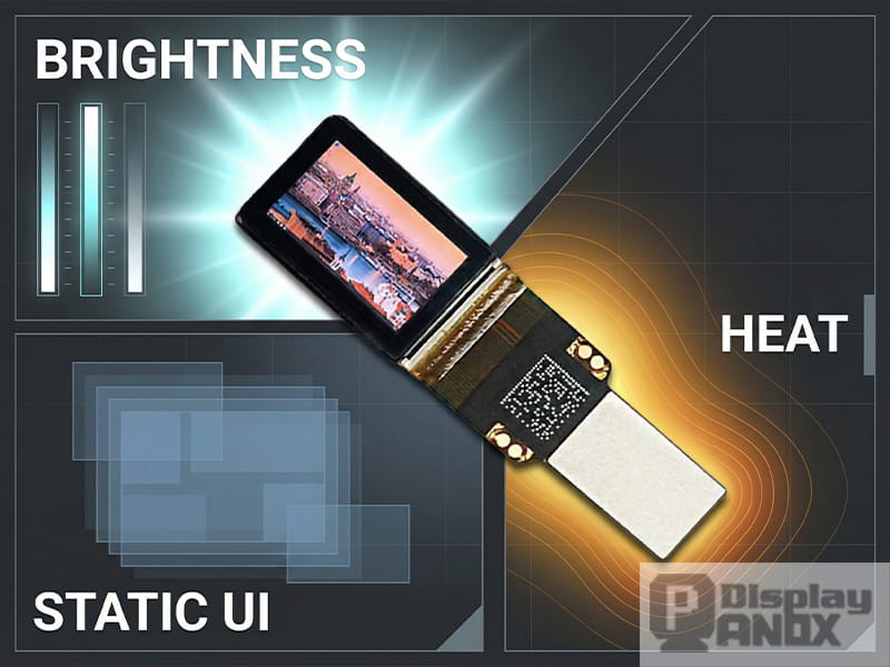 Micro OLED lifetime illustration showing the main influencing factors: brightness, heat, and static UI in AR/VR display use