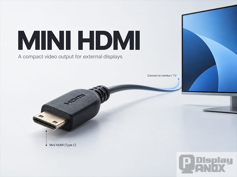 Mini HDMI Type C connector used to output video from a compact device to an external monitor or TV.