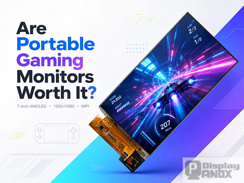 7-inch AMOLED display module used in a portable gaming monitor with vivid gaming visuals