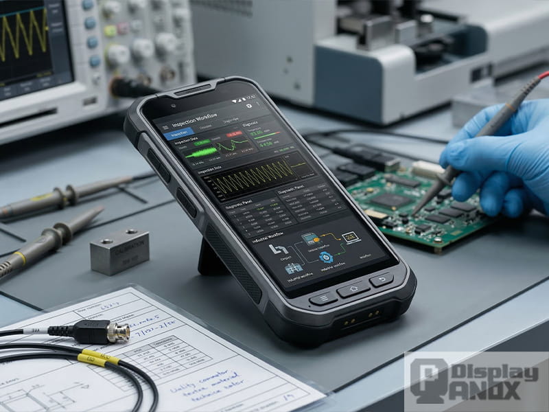 Industrial and professional smart terminal application using a 6.52 inch flexible OLED display in an electronics testing environment