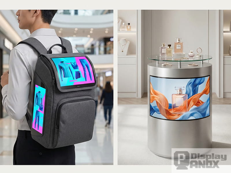 7.8-inch flexible OLED commercial display applications for wearable advertising and luxury retail digital signage