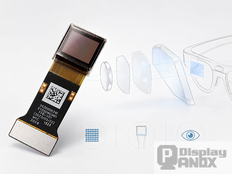 0.5 inch 1600x1200 Micro OLED display module with AR glasses optical path illustration