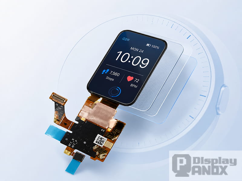 1.6-inch OLED On-Cell touch display module with 500 cd/m² brightness for wearables.