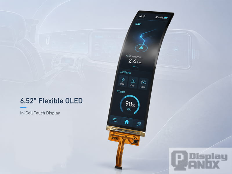 6.52 inch flexible OLED touch panel designed for compact smart cockpit and auxiliary interface applications.
