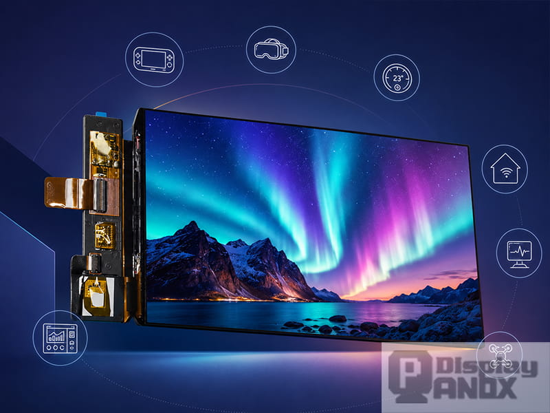 7 inch AMOLED OLED 1920x1080 MIPI display module showing vivid high contrast image for handheld, VR, smart home and embedded display applications