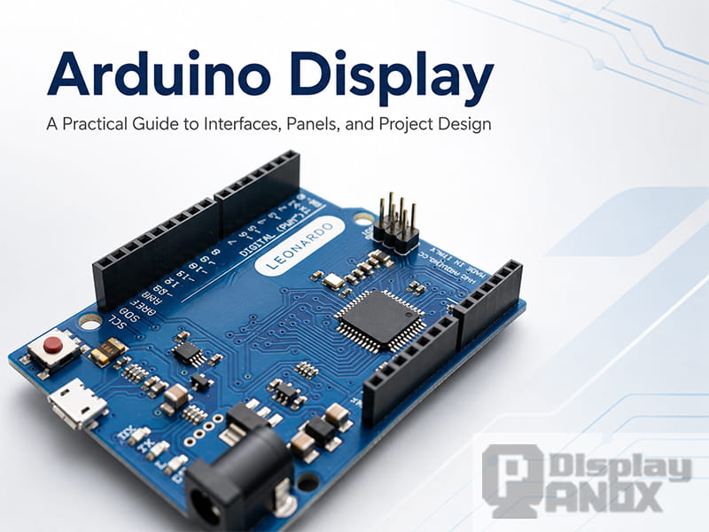 Arduino display guide hero image showing a Leonardo development board for display panel project design