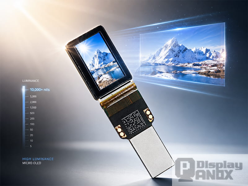0.49 inch Micro OLED display module with bright projected image, illustrating high luminance and clear visibility under strong light
