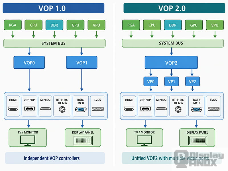 Rockchip VOP 1.0 and VOP 2.0 display architecture comparison